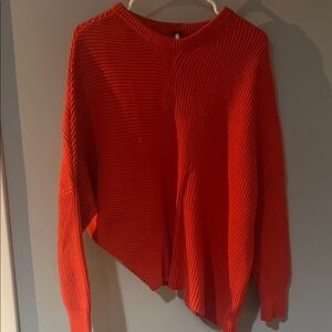 Free People Bright Red/Orange Crew Neck Asymmetrical Sweater